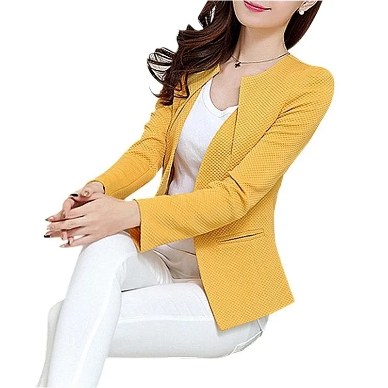 Großhandel Frühling Frauen Dünner Blazer Mantel 2019 Plus Größe Casual Jacke Lange Hülse Eine Taste Anzug Dame Blazer Arbeit Tragen TOP T200319