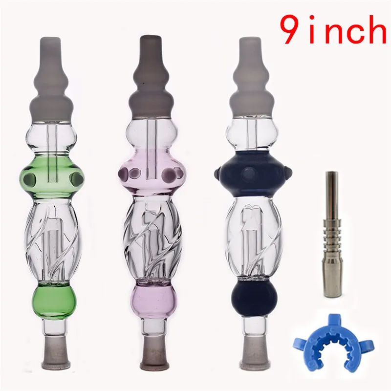 Heißer Verkauf von 9 -Zoll -Ölrohre Kits mit 14 mm Titanspitze Titan Nagelglas Wasser Bongs Dab Strohöl Rigs mit Plastikclip