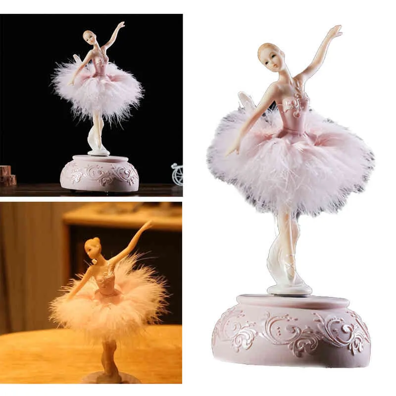 Ballerina Music Box Ballet Girl Rotating Music Box Feather Skirt Ballerina Rotating Music Box Figurine Home Decor