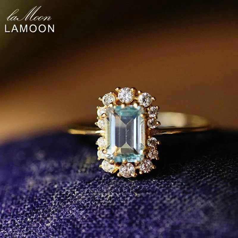 Kluster ringar Lamoon Vintage Natural Topaz ädelsten Ring Blå 925 Sterling Silver K Förgyllt bröllopsengagemang för kvinnor RI190
