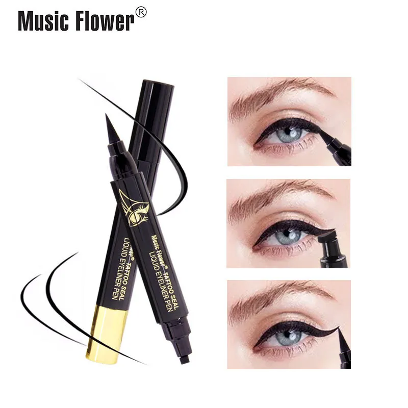 Muziek Bloem Winged Eyeliner Stempel Pen Tattoo Seal Matte Zwart Waterdicht 24 uur Langdurig Smudge-Proof Sneldrogend