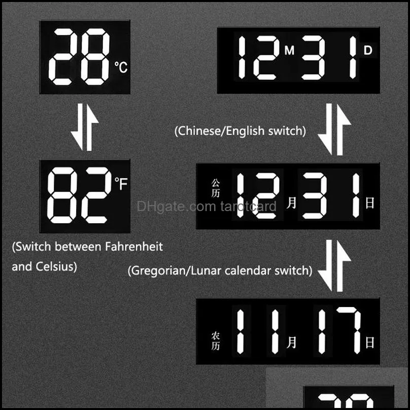 Large LED Digital Wall Clock Modern Design Temperature Humidity Electronic with Dual Alarms Watch Home Decor 12 Inch