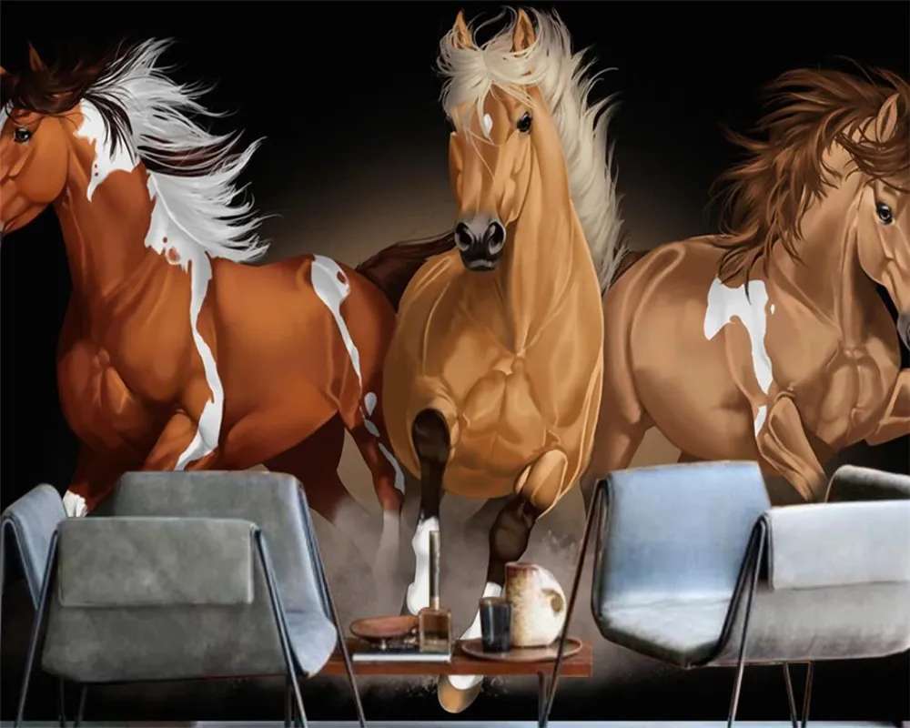 Galoppierendes Pferd 3D-Tapete Galoppierendes starkes Pferd handgemaltes Ölgemälde Hintergrund Wandgemälde Tier 3D-Tapete