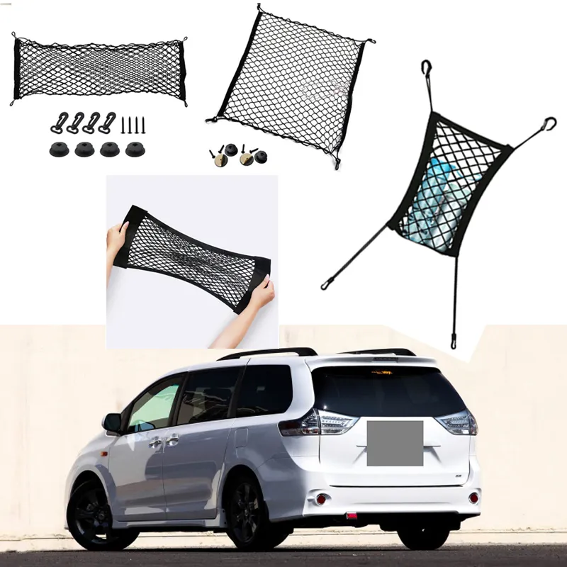 Per Toyota Sienna Auto Veicolo Nero Baule posteriore Cargo Bagaglio Organizzatore Stoccaggio Nylon Pianura Rete verticale del sedile