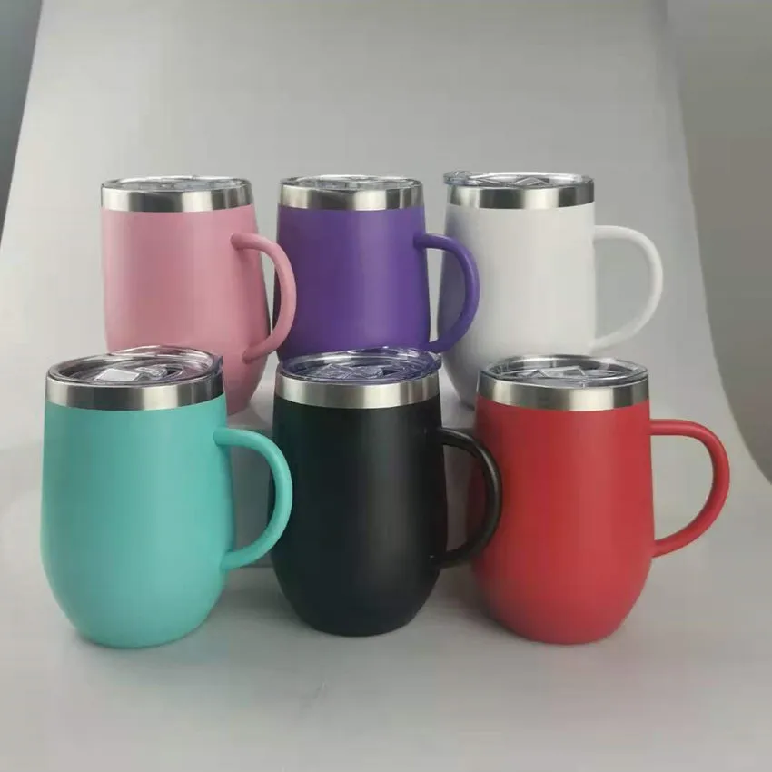 Tasses à oeufs à poignée de 15 oz pulvérisant des tasses colorées en plastique avec poignée bouteilles d'eau en acier inoxydable 6 couleurs buvant des gobelets à lait de café A12