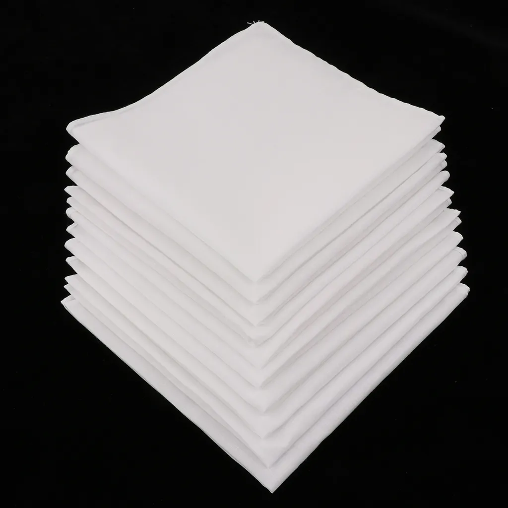 10pcs Mens White Handkerchiefs 100% Cotton Square Super Soft Washable Hanky 28 x 28cm