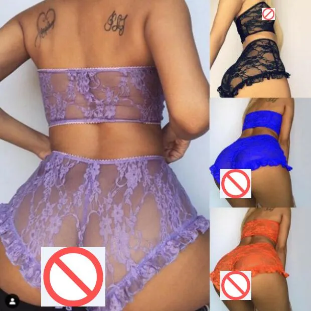 Women Sexy Lingerie Lace Top Bra Ladies Thong Underwear Set Nightwear  Sleepwear 