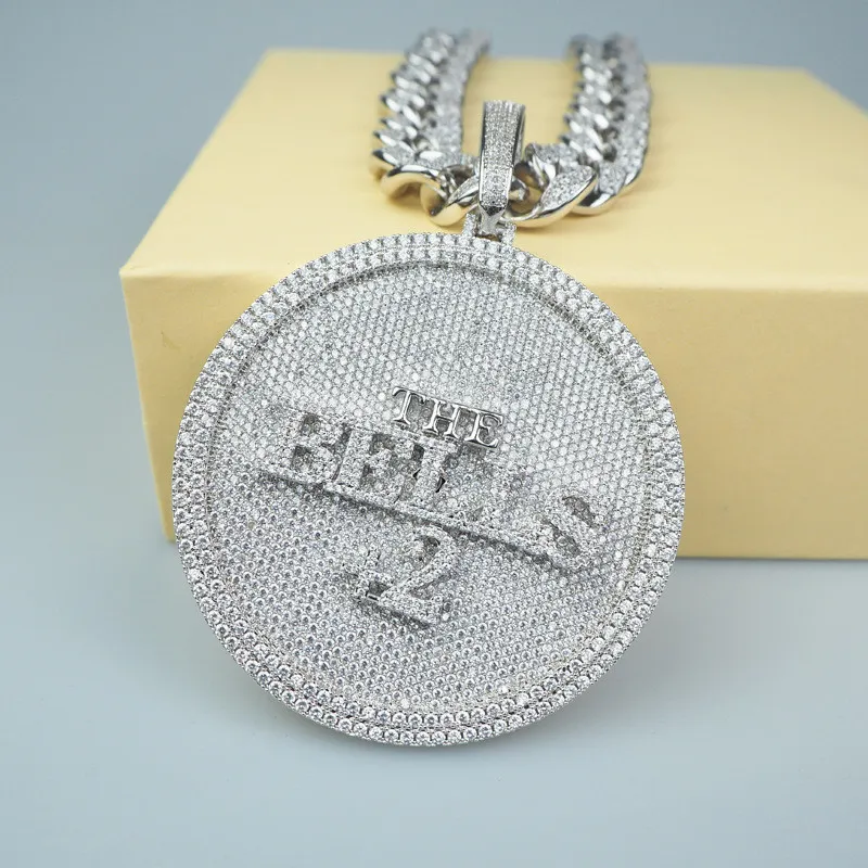 Guldpläterad Iced Out Anpassad Namn Brev Storstor Diamant Rund Hängsmycke Necklace 18K Guldpläterad Mens Hiphop Bling Smycken Gift