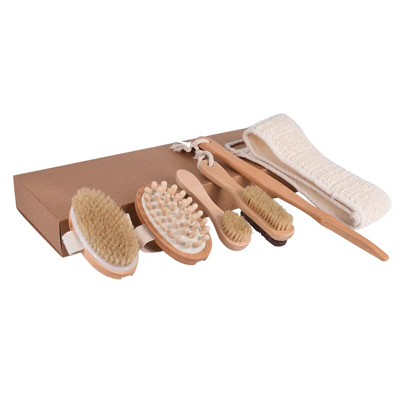 Wooden Bath Cleaning Brushes Set Scrubbers Household Bathroom SPA Tool Full Body Massage Brush