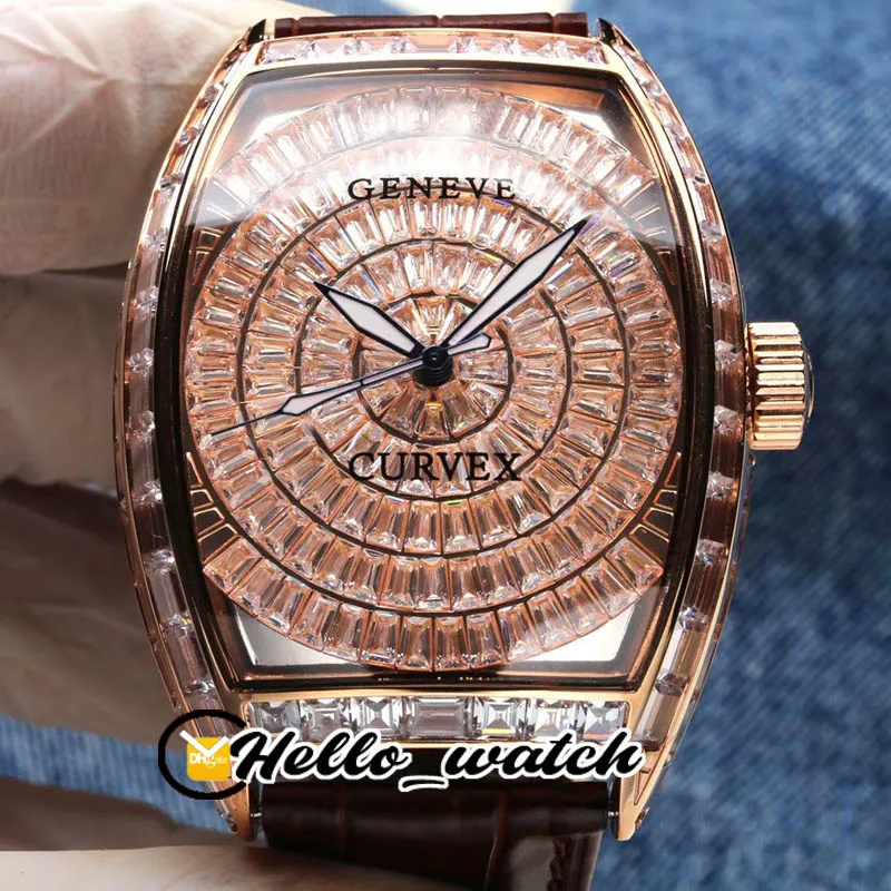 TWF جديد V2 الإصدار Grand Cintree Cutvex Gypsophila Diamond 8880 التلقائي رجالي ووتش روز الذهب الكامل الماس البني الجلود hello_watch