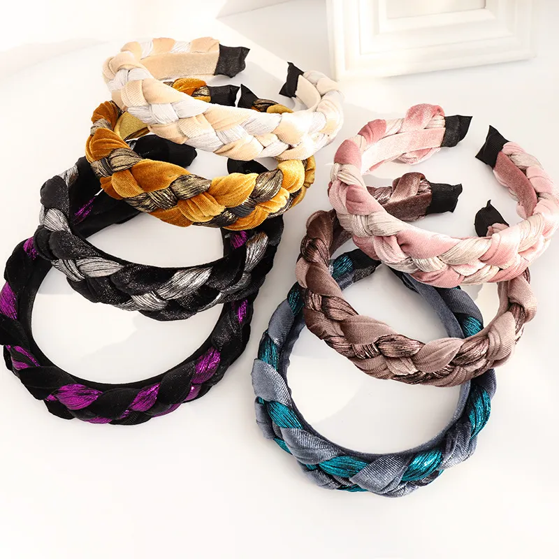 Novo Estilo Veludo Trança Pressione Headband Headband Moda Torção Headband para Mulheres Meninas Patchwork Headwear Headdress Acessórios De Cabelo