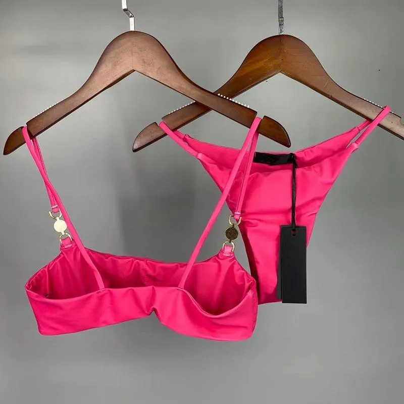 Moda-Hot Swimsuit Bikini Set Mulheres Moda Pad Swimwear Rosa Rosa Transporte Rápido Ternos Sexy Pad Tags