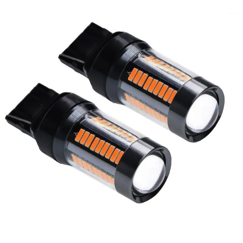 Światła awaryjne 2 x bursztyn żółty pomarańczowy LED T20 7440 W21W WY21W Żarówki samochodowe Reverse Backup Light Tail hamulec DRL Turn Lampka sygnalizacyjna Auto 12 V 24V