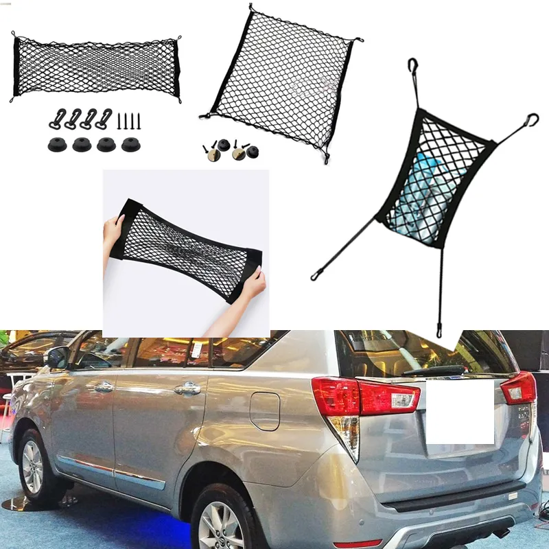 For Toyota Innova Car Vehicle Black Rear Trunk Cargo Baggage Organizer Storage Nylon Plain Vertical Seat Net