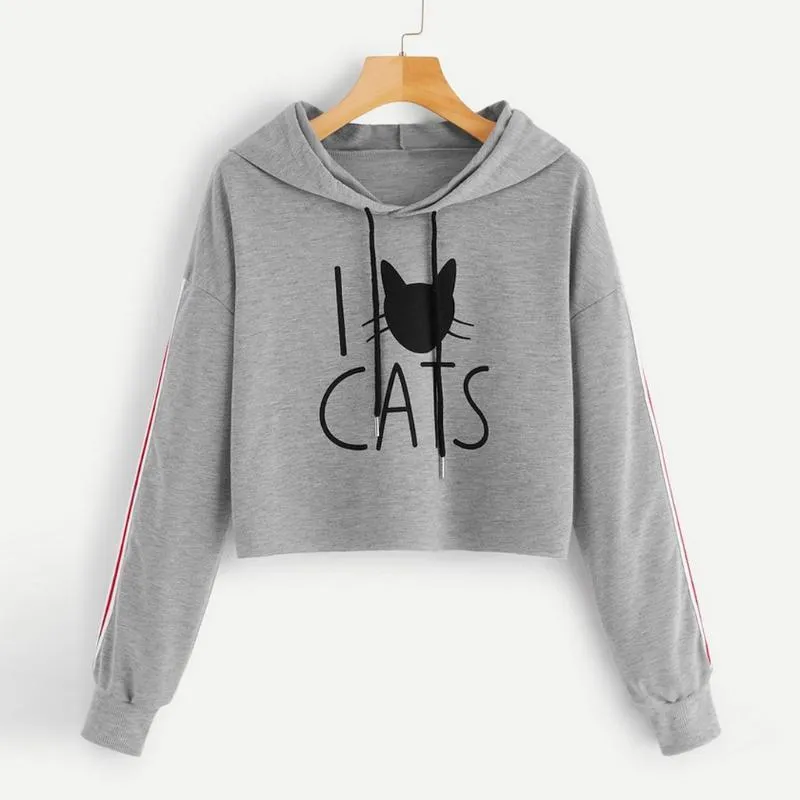 Sudaderas con capucha para mujer Sudaderas Mujeres Chicas Casual manga larga corta gato gatito impreso Pullover Tops Blusa para mujer # 1