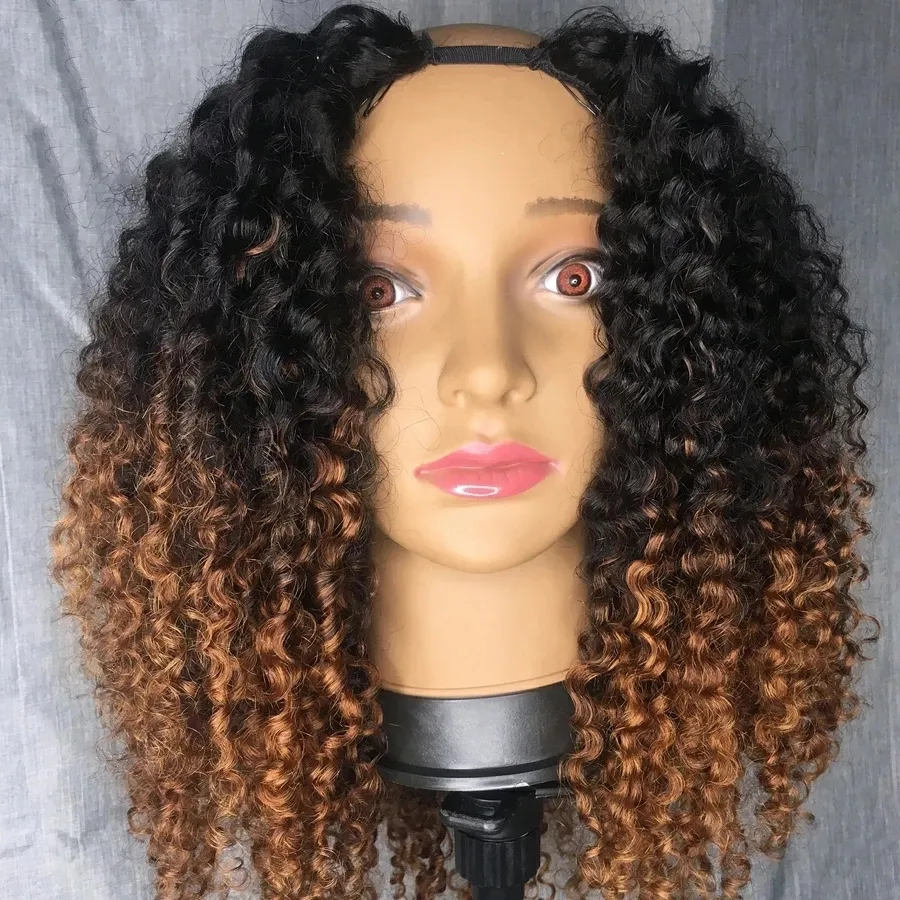 Parrucche per capelli umani ricci 1x4 con apertura a U per donne nere 250 densità Ombre Marrone Biondo Colore Parrucca a forma di U realizzata a macchina Remy 100% non trasformata