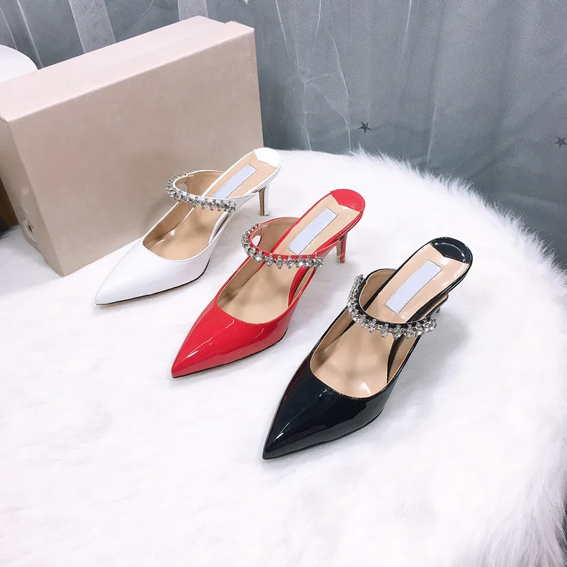 Sexy patent leather dress shoes women pointed toe luxury rhinestone 7cm stiletto heel pumps size 35-42