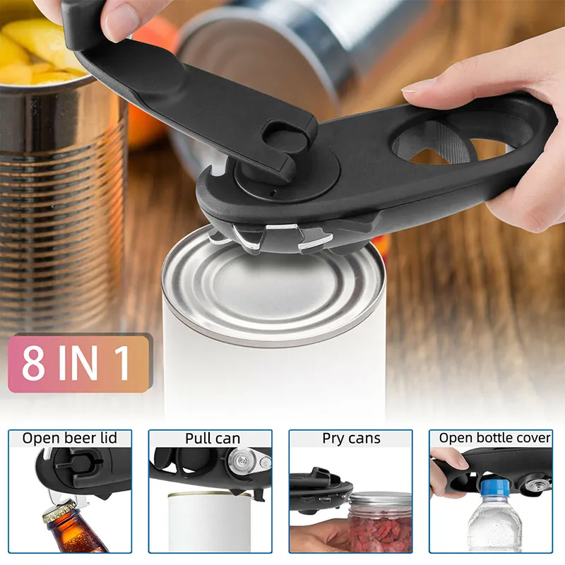 8 In 1 Multifunction Bottle Opener Can Screw Opener Kitchen Gadgets Can Tin Beer Opener Stainless Steel Safety Hand Actuated Food Kitchen