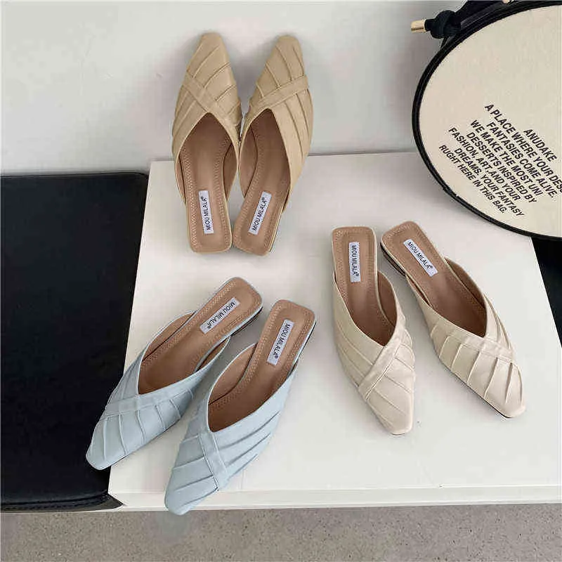 Sandels Outer Slippers Women s summer New Wedge Toe Half Lazy Korean Version Sandals and Pointed Student Shoes 220303