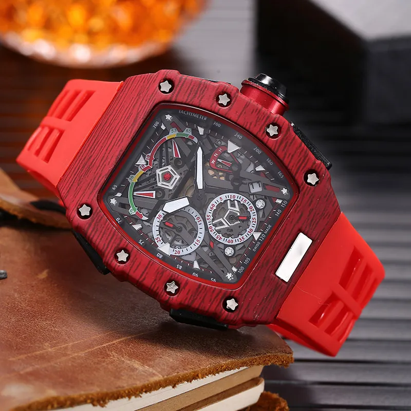 Mens Watches Top Quality Unique Case Wristwatch Small Dial Work Chronograph Quartz Movement Watch for Men Rubber Strap Waterproof Clock