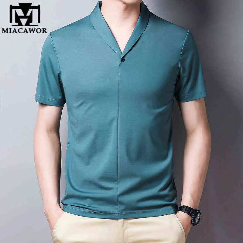 2021 nouvel été à manches courtes t-shirt hommes mode col en v hommes t-shirt Slim Fit couleur unie t-shirt Homme Camisa Masculina T990 G1222