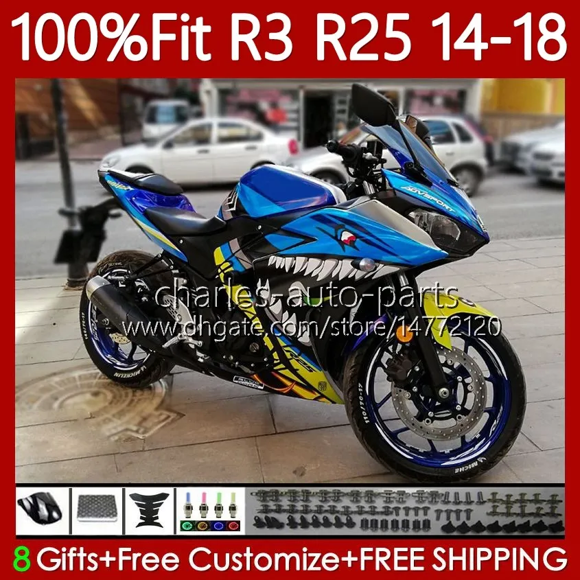 Fairings Injections for Yamaha YZFR3 YZF-R25 YZFR25 2014-2018 102NO.191 Shark Fish YZF R3 R3 R2 R2 R2 R2 R2 R2 R2 R2 R3 R3 R2 R2 R3 R3 R3 2014 2015 2016 2018 2018 هيكل السيارة YZF R 3 25 14 15 16 17 17 18 OEM الجسم كيت