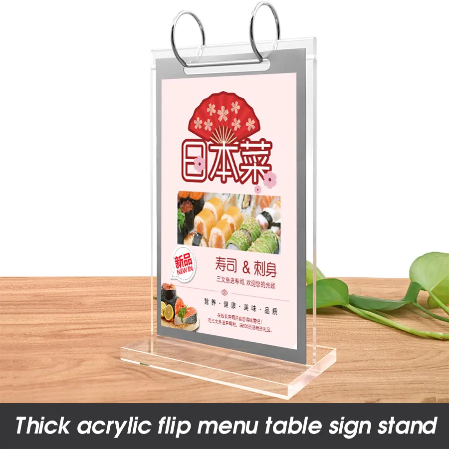 A4 çift taraflı 8.5 "x 11" Şeffaf çevirme çerçeve akrilik masa kartı işareti gevşek yapraklı menü masa ekranı standı rafları