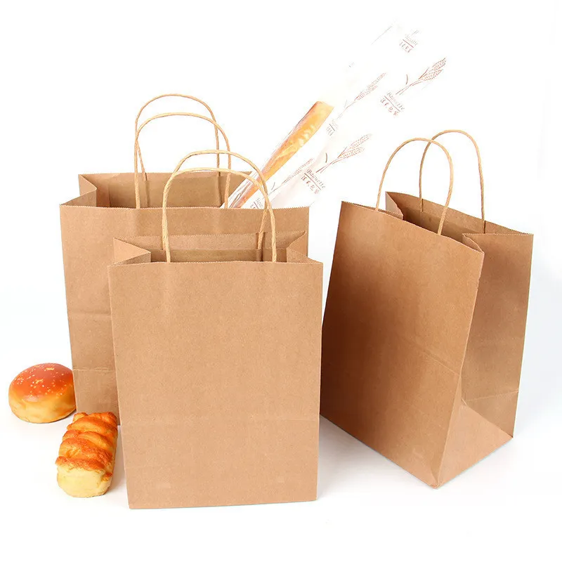 갈색 크래프트 쇼핑 가방 종이 핸들이있는 선물 가방 포장 재활용 재사용 크래프트 가방 웨딩 파우치