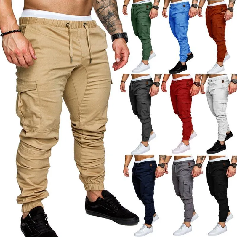2018 Pantalons masculins Hommes Joggers Solide Multi-Poche Dix couleurs Pantalons Pantalons de survêtement Marque Hommes Pantalons Hip Hop Harem Joggers M-4XL1