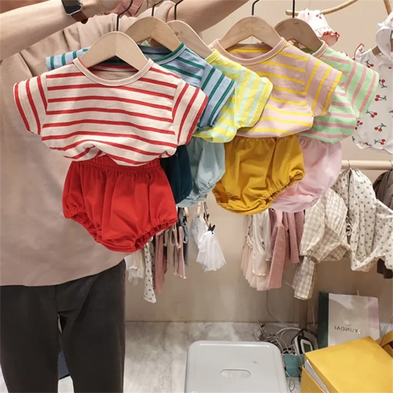 Striped Shorts T-Shirt Set Baby Boys Girls Summer Short Sleeve Casual Outfit Baby Clothes 20220302 Q2