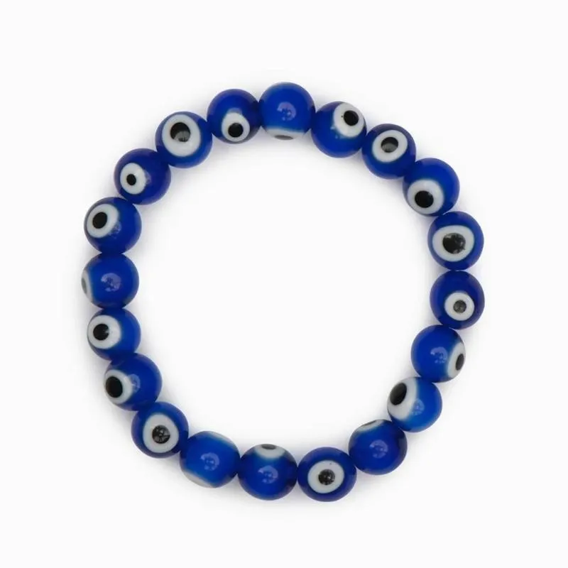 200 pcs / lote vidro azul mau olho frisado pulseira mulheres homens elásticos thread trecho azul grego olho jóias