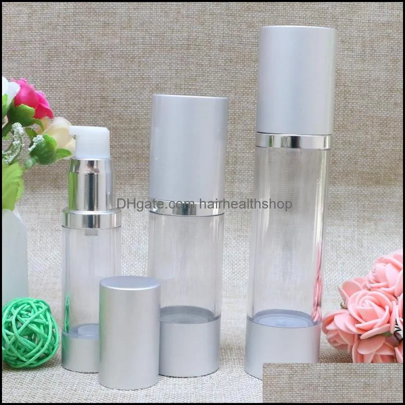 airless cosmetic cream pump containers,lotion cream vacuum bottles with pump,Matte silver airless pump bottle F569