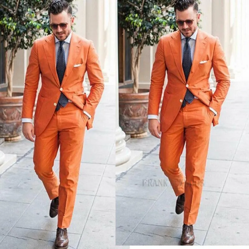 Mens Suits Blazers Latest Coat Pant Designs Orange Men Suit