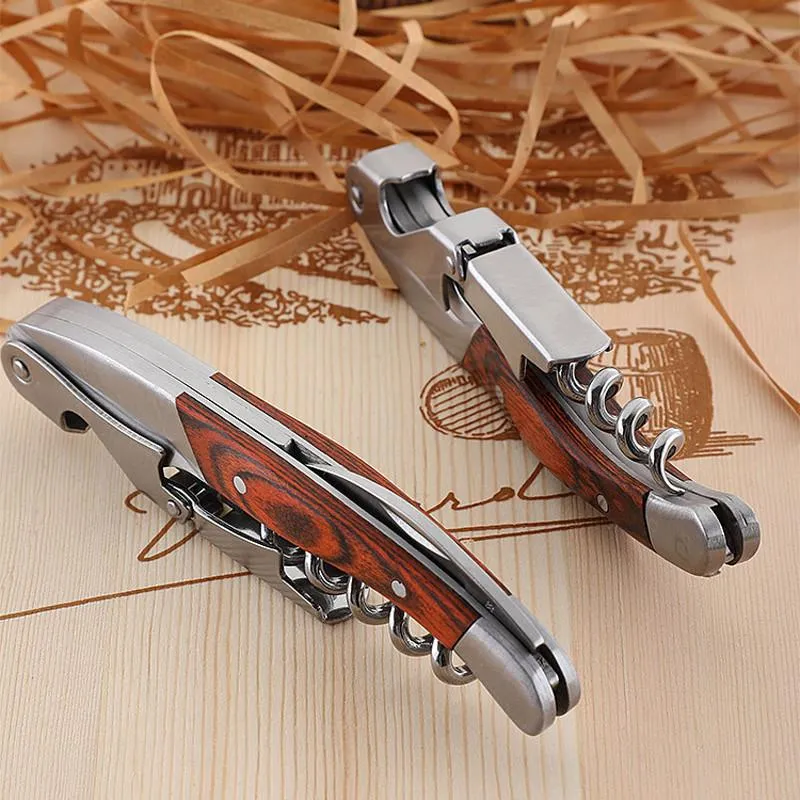 Party Favor Wood Handle Professional Wine Opener Multifunction Portable Screw Corkscrew Wine Bottle Opener Cook Tools