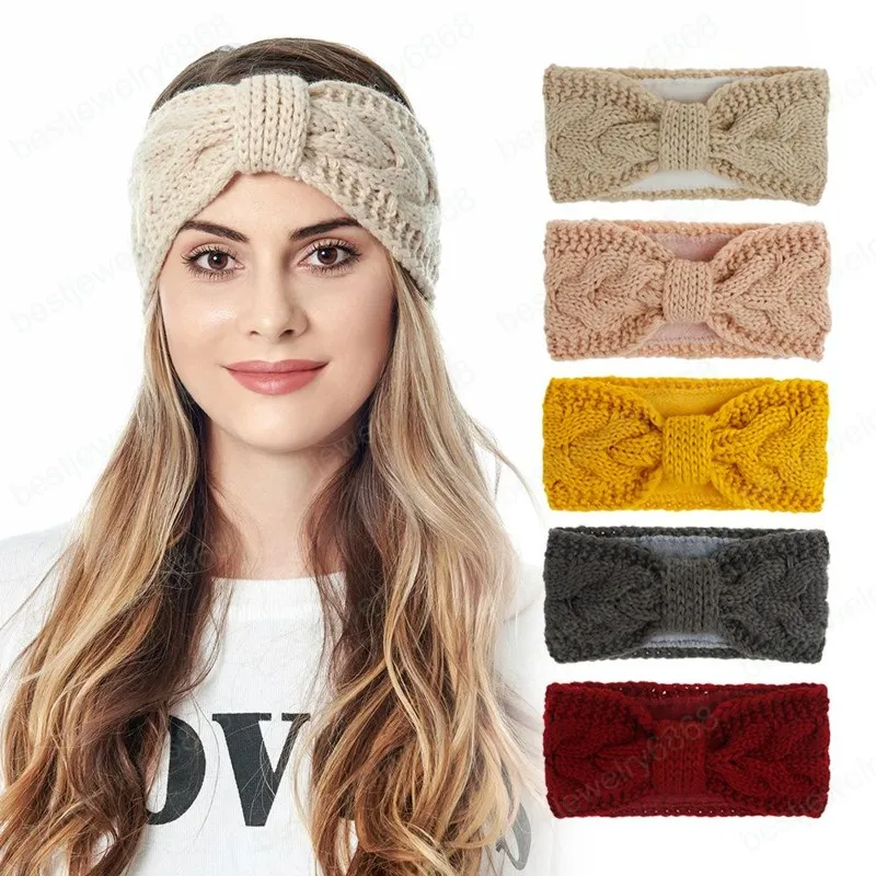 Bow Velvet Headbands Winter Warm Hair Bands for Women Earmuffs Cable Crochet Headwrap Ear Warmer Hair Accessories