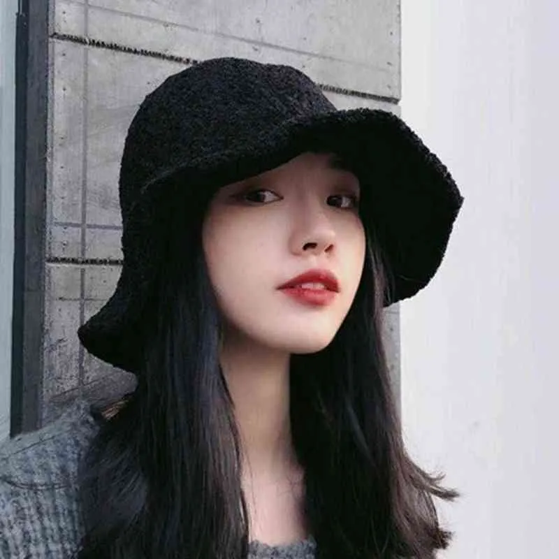 Zomer opvouwbare emmer hoed winter mode vrouwen effen kleur brede rand warme casual wollen emmer hoed cap visser cap G220311
