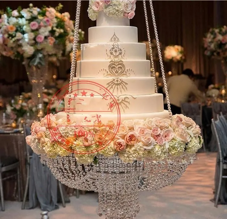 Luxe kristal opknoping cake rack bruidstaart tribune transparante kristallen kralen acryl bloem stand bruiloft tafel middelpunt