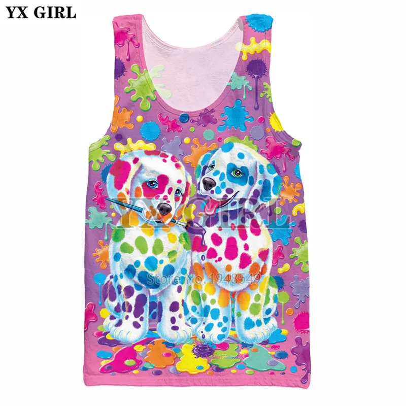 YX GIRL sommarstil Cool väst Mode Herr 3d Väst Söt djur Lisa Frank Print Unisex Casual Linnen 220309