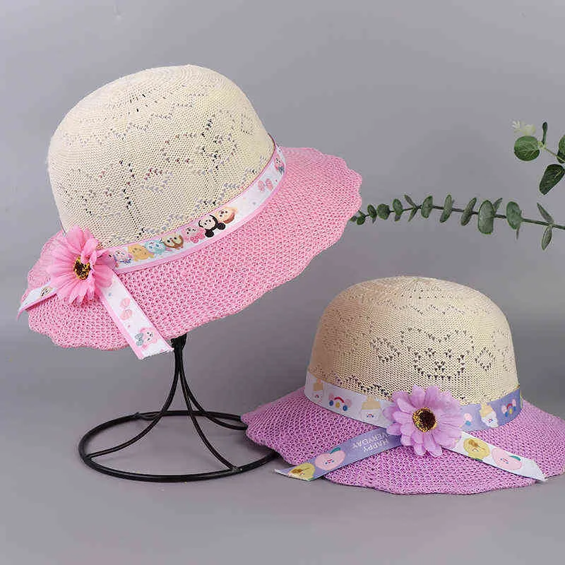 Myalice Kind Gebreide Bloemen Lint Decoratie Sunhat Dames Ademend Strand Meisjes Designer Merk Populariteit Casual Leuk G220301