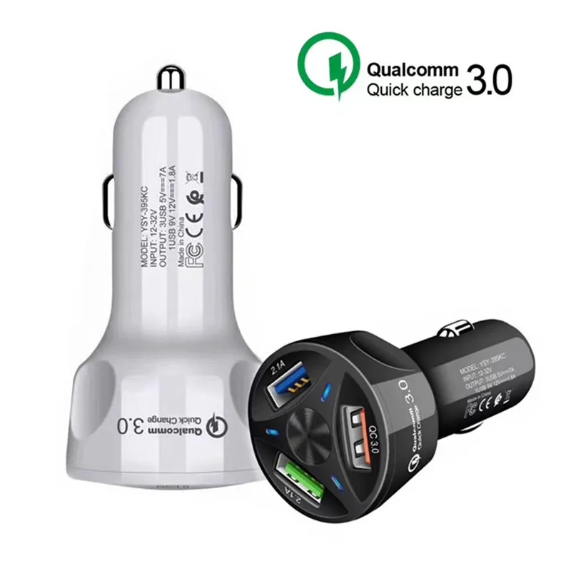 New 7A QC 3.0 3 USB Car Charger Quick Charge 3-Ports FastCharger for CarCharging Adapter forSamsung Huawei Xiaomi iPhone