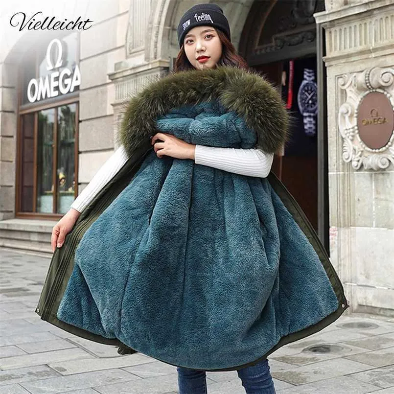 Vielleicht Cotton Thicken Warm Winter Jacket Coat Women Casual Parka Winter Clothes Fur Lining Hooded Parka Mujer Coats 211221