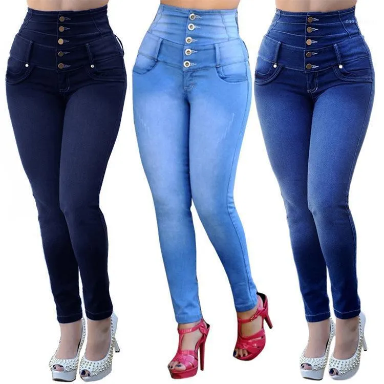 Dam Jeans Hög midja Slim Stretch Skinny Pencil Dambyxor De Colombi colombianska för kvinnor