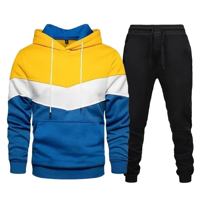 Męskie kolor szwy kapturem i spodnie garnitur dresswear dorywczo dwa kawałki zestawy sportowe jogging jesień zima 211220