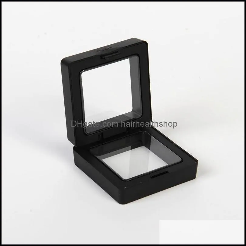 Fashion PE Cases Displays Square 3D Albums Floating Frame Holder Black White Nail Coin Box Jewelry Display Show Case For Gift F2678