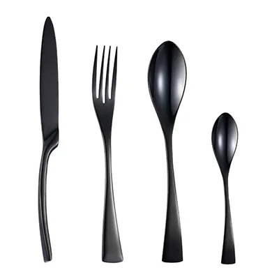 4-teiliges schwarzes Besteckset - Steakmesser, Gabel, modernes Design_voghion.com