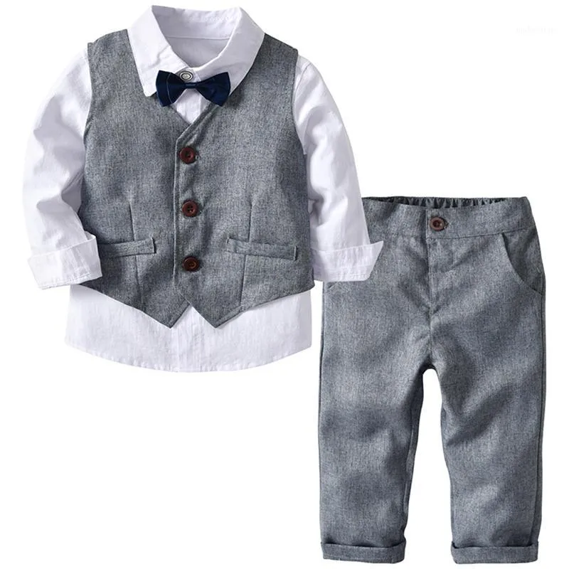 Meninos ternos de casamento para crianças roupas de criança infantil terno infantil usa camisa de colete cinza calça as calças de calça de bebê roupas de bebê1