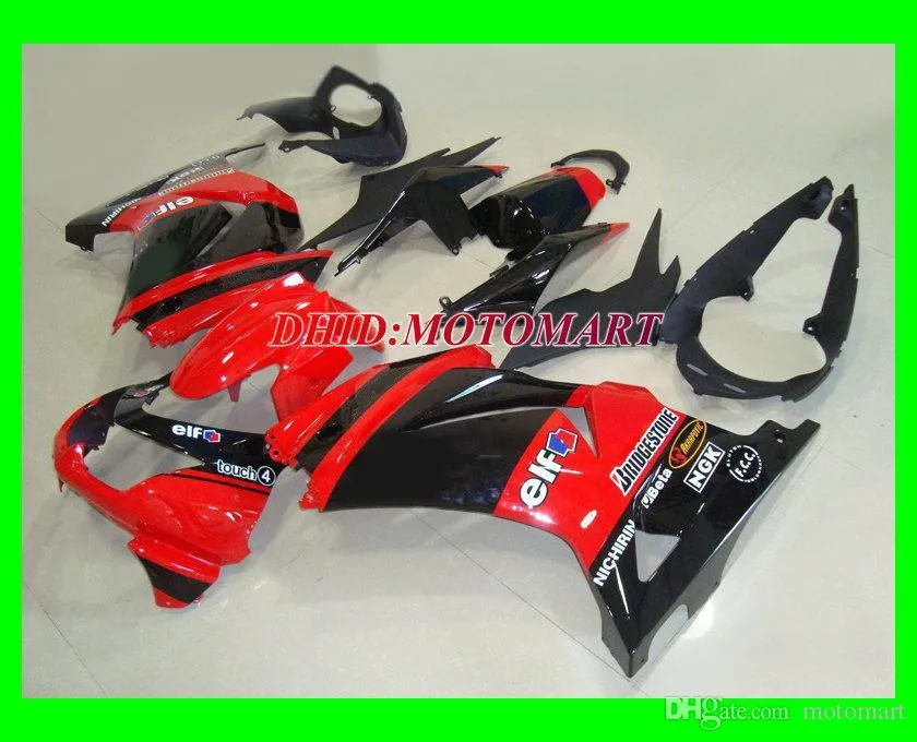 Red Black Fairing Kit för Kawasaki Ninja ZX250R ZX 250R 2008 2010 2012 EX250 08 09 10 11 12 Injektionsformer