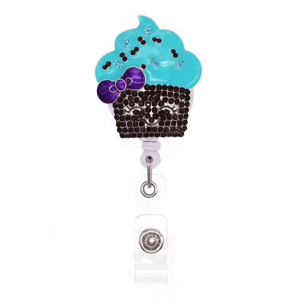 Key Rings Fashion Cute Ice Cream Rhinestone Retractable ID Holder For Nurse Name Accessories Badge Reel With Alligator Clip