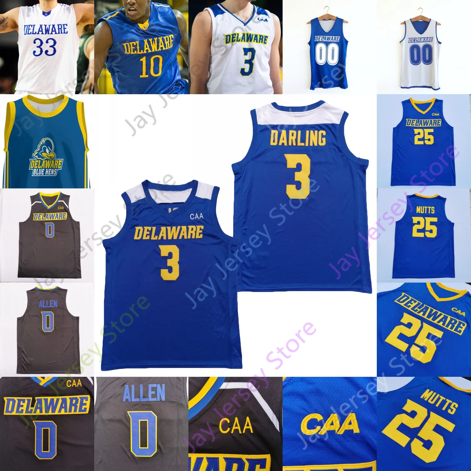 Delaware Blue Hens Basketball Jersey NCAA College Nate Darling, Ryan  Allen, Justyn Mutts, Kevin Anderson, Collin Goss, Aleks Novakovich