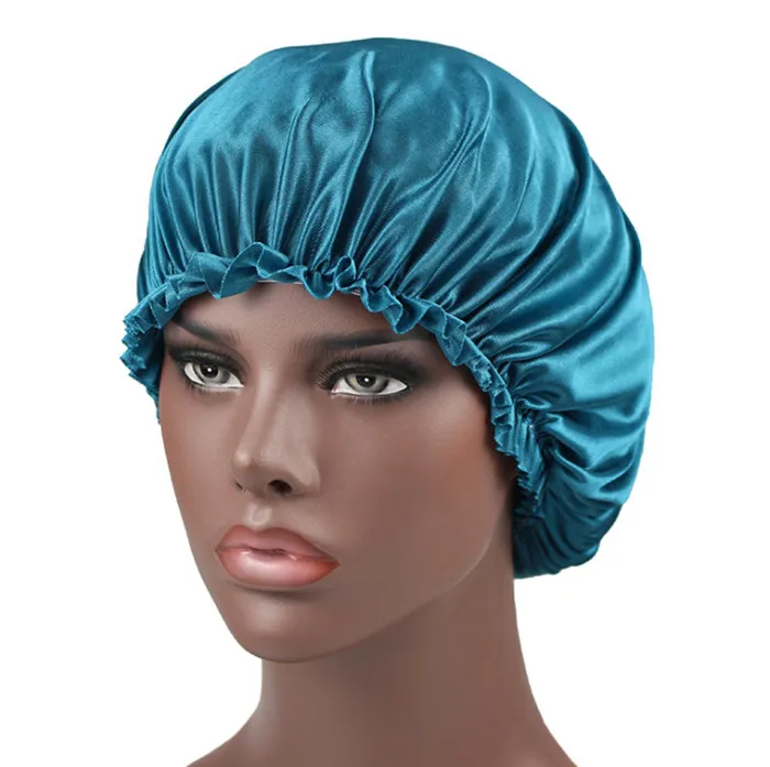 Silk lace shower cap women`s monochrome nightcap lace hair care hat Satin Sleep Cap Hair Beauty Elastic Bath Caps YHM172